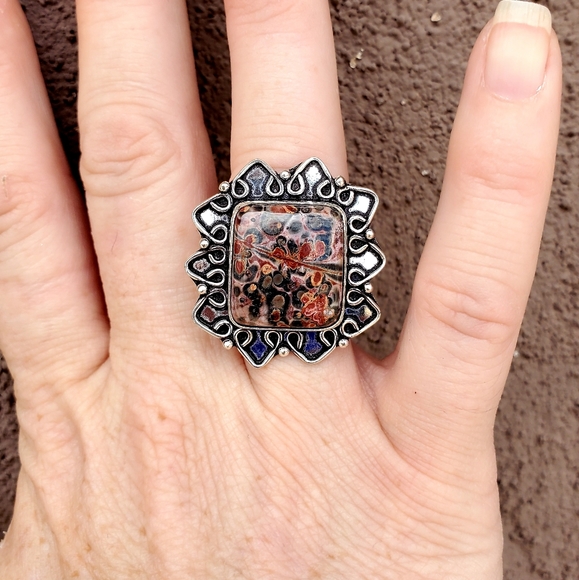 New Leopard Skin Jasper 925 Silver Ring. - Picture 5 of 16
